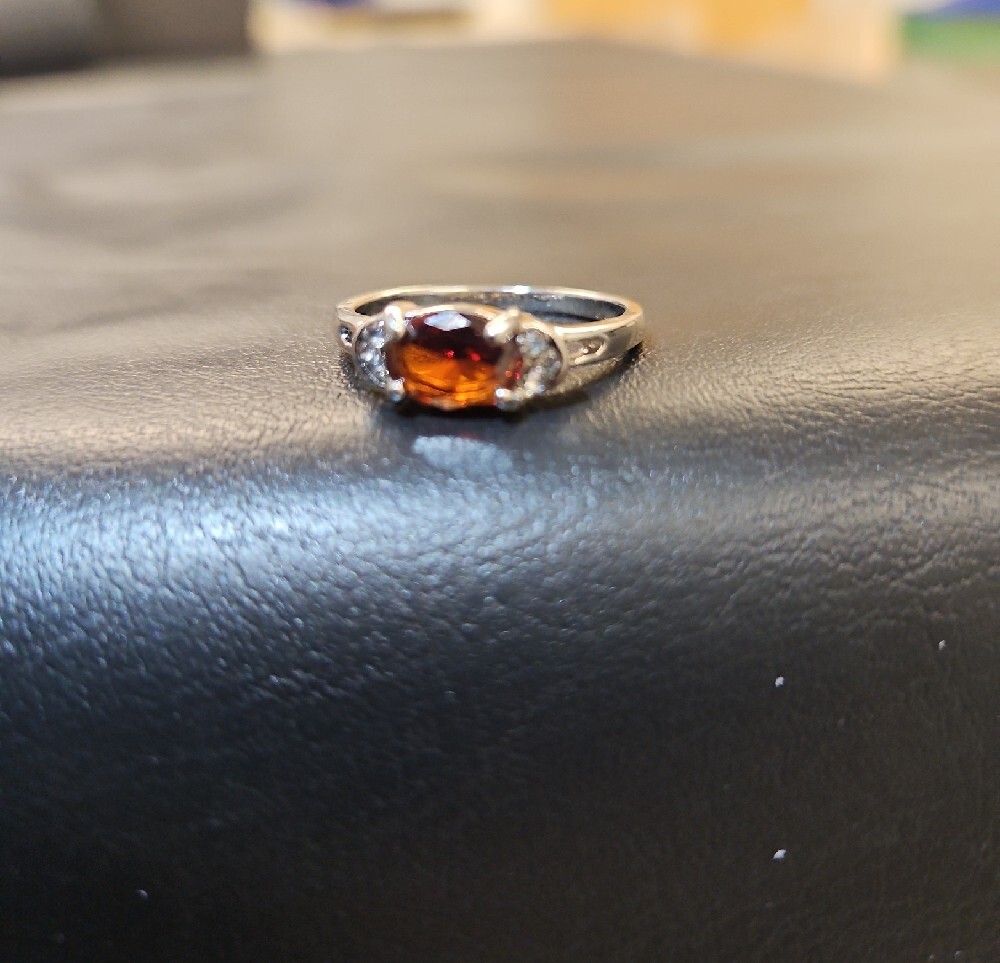 Silver Tone Faux Garnet Oval Ring - Picture 5 of 9